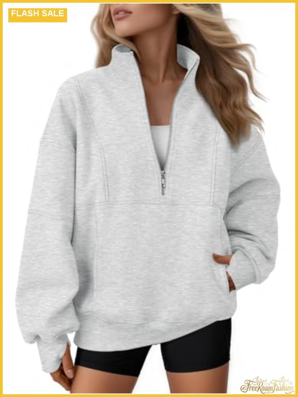 Quarter Zip Oversized Sweatshirt Fleece Mock Neck Pullover